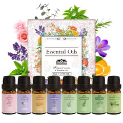 BlissfulBlend 8-pack essential oils Peppermint and Lavender in amber 10ml bottles