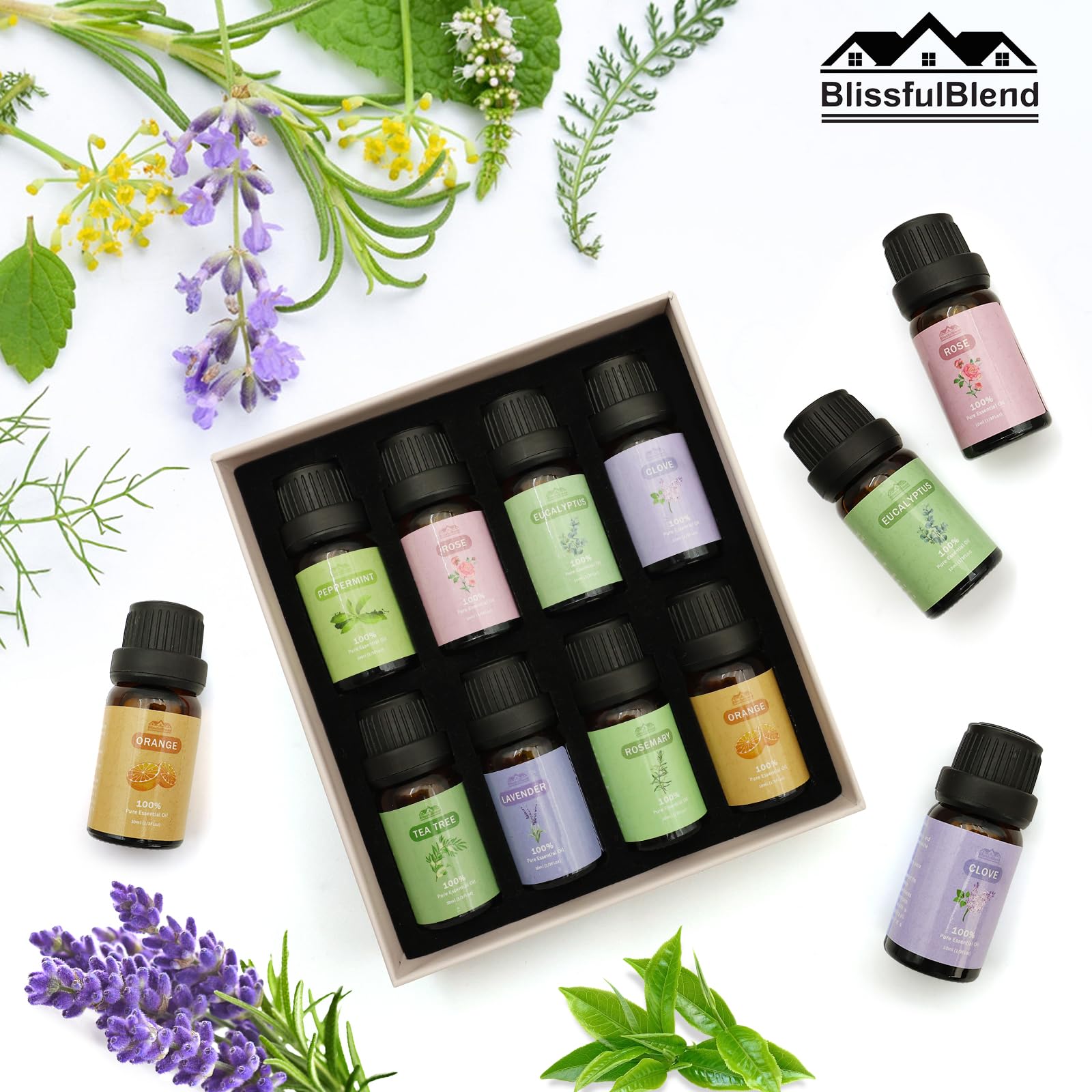 Gift-ready BlissfulBlend 8-piece essential oils gift set for holidays