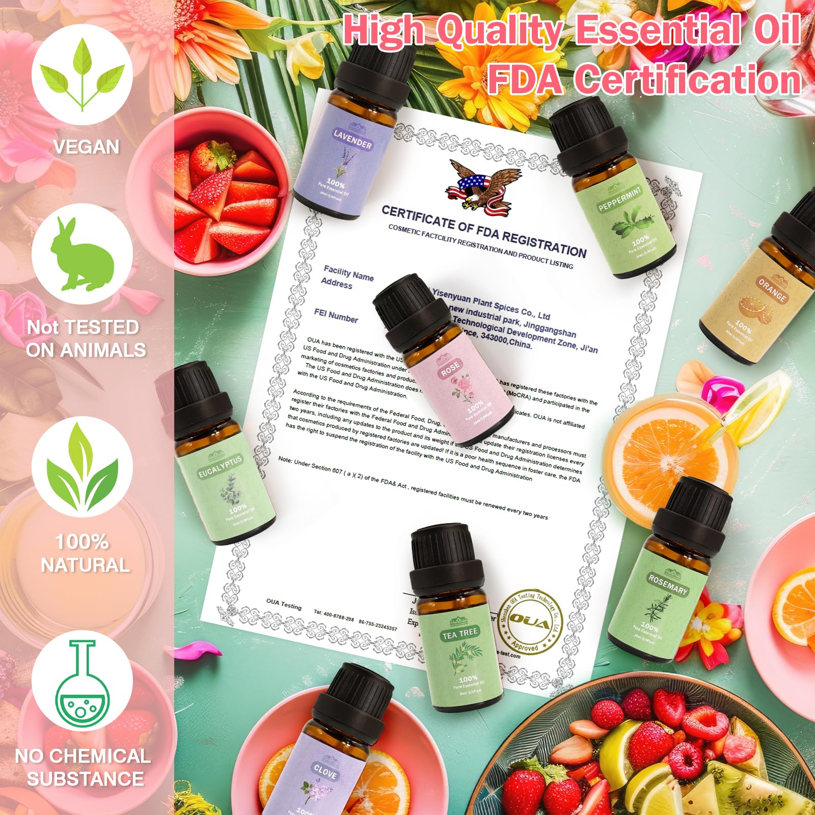 Rose, Rosemary, Clove, and Orange essential oils in BlissfulBlend 10ml bottles
