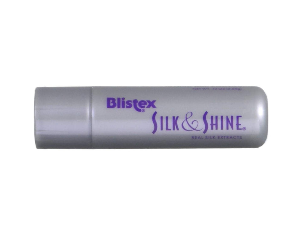 Blistex Silk & Shine glossy finish on lips in closeup.