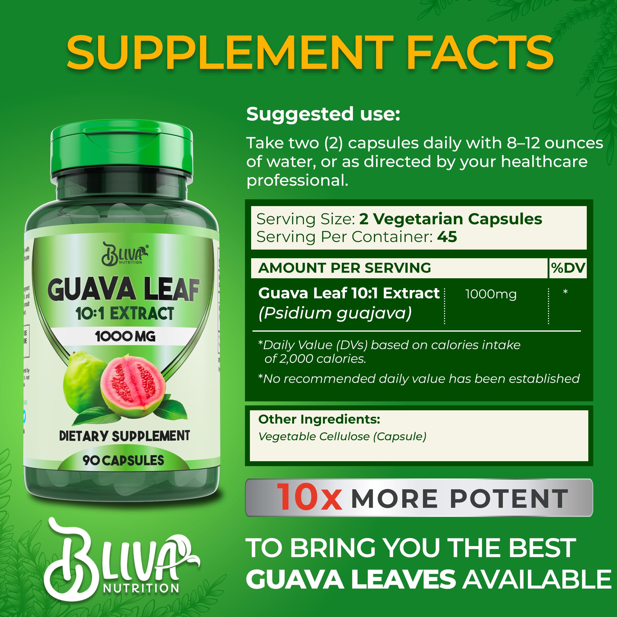 Bliva Guava Leaf Extract capsules packaging