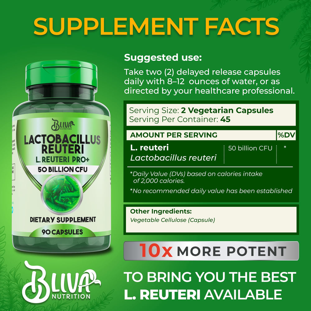 Close-up of BLIVA Lactobacillus Reuteri capsules