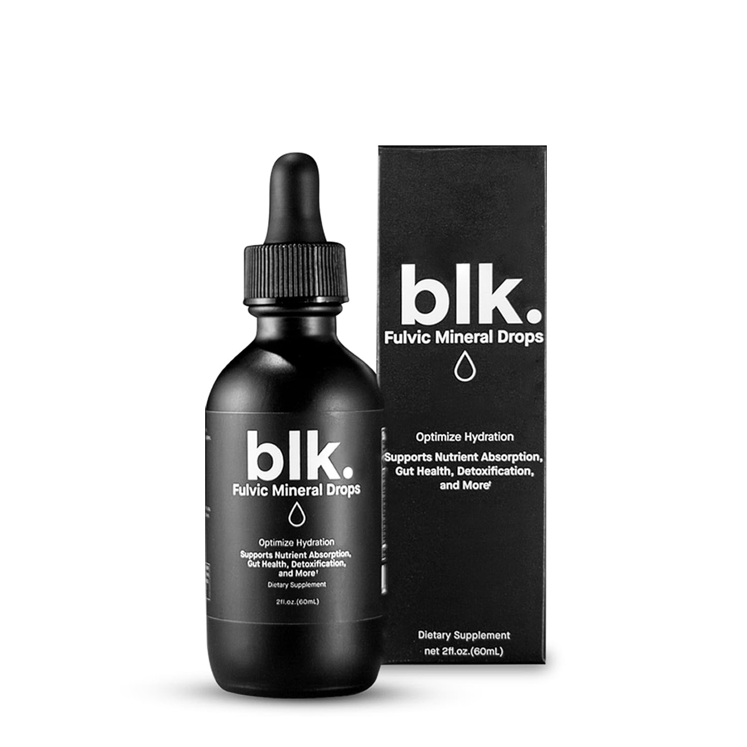 blk PH 8+ mineral alkaline water drops bottle label close-up