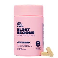 Love Sweat Fitness Bloat Be Gone bottle on a clean background