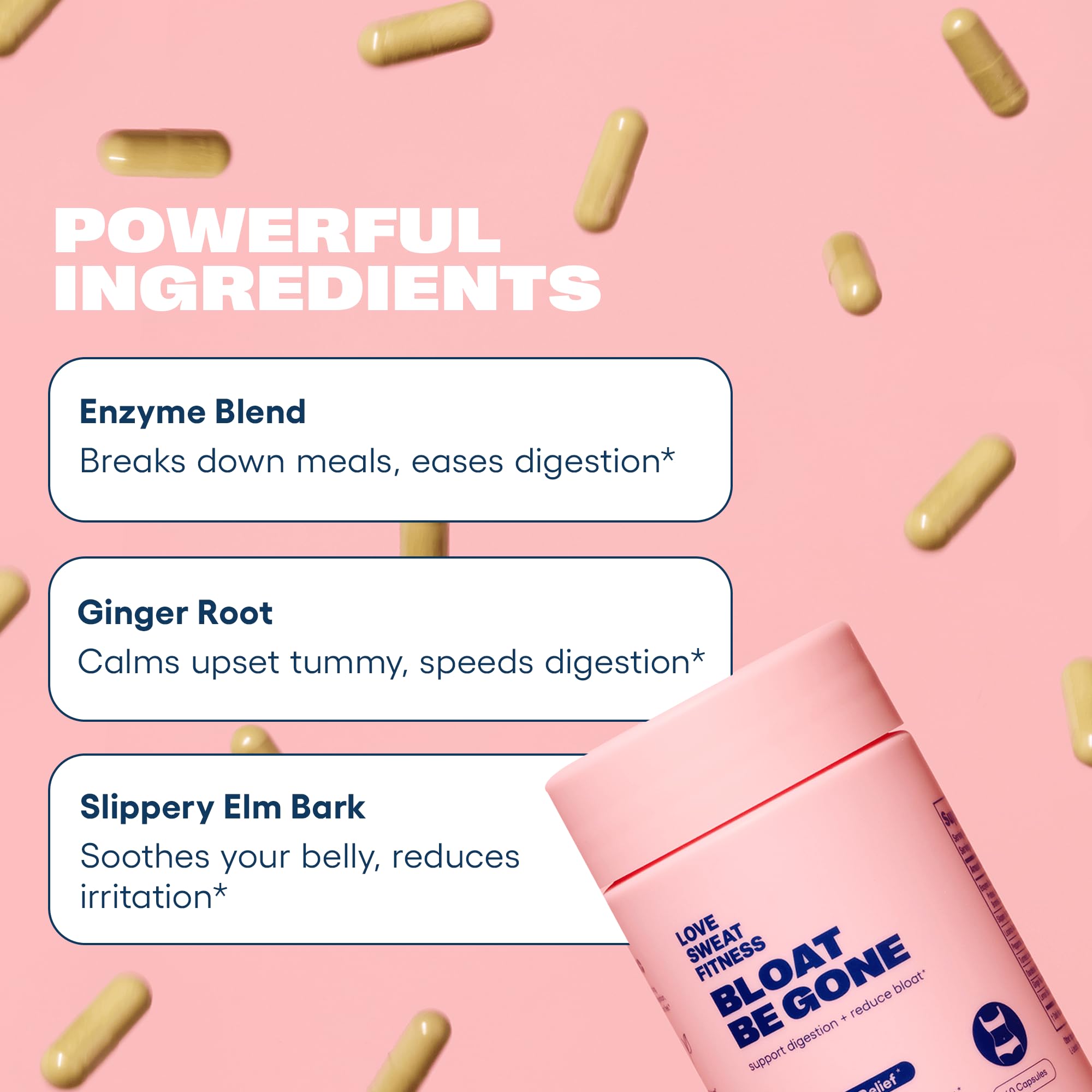 Illustration of digestive enzymes and herbal blend for bloating relief