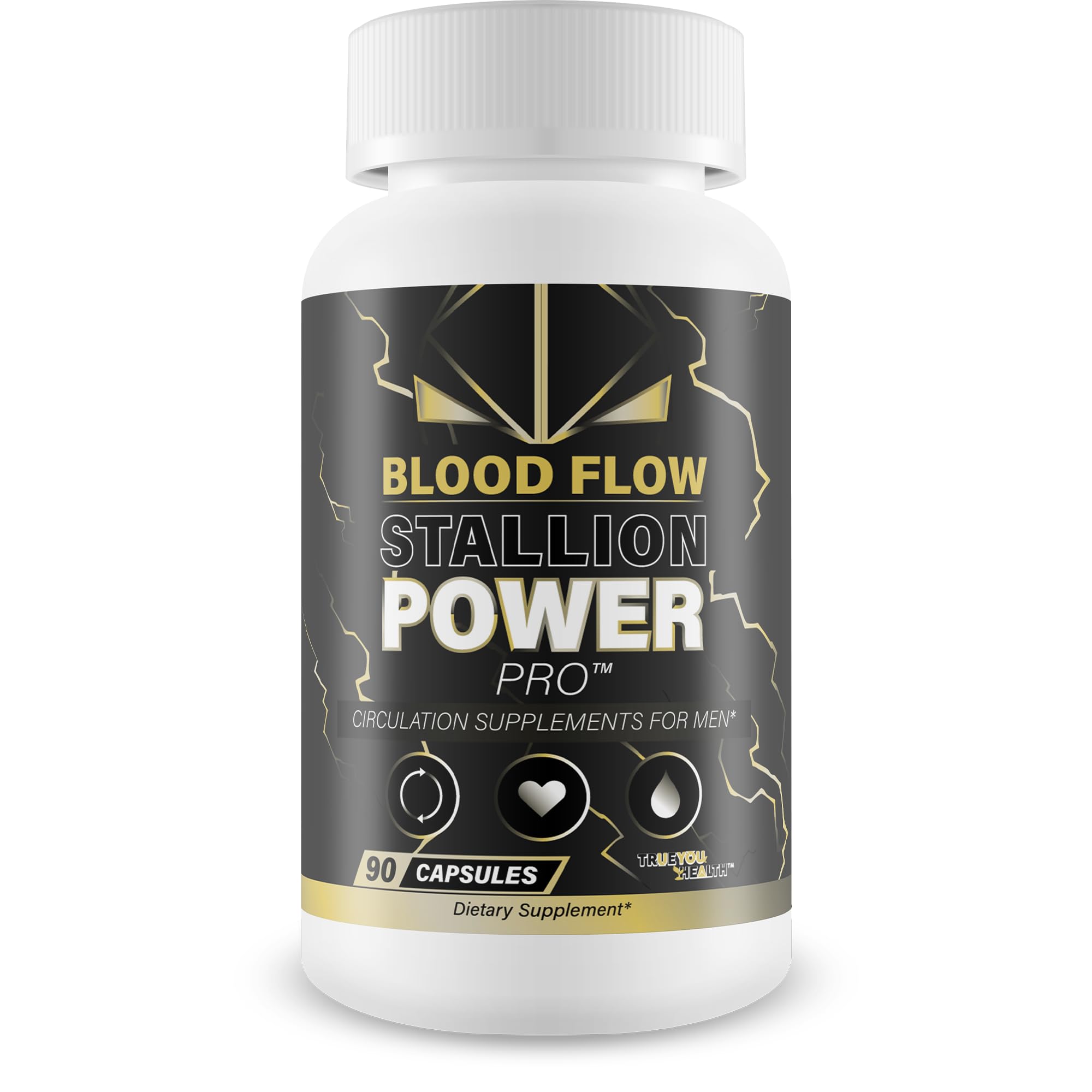 Bottle of Blood Flow Stallion Power Pro capsules with label