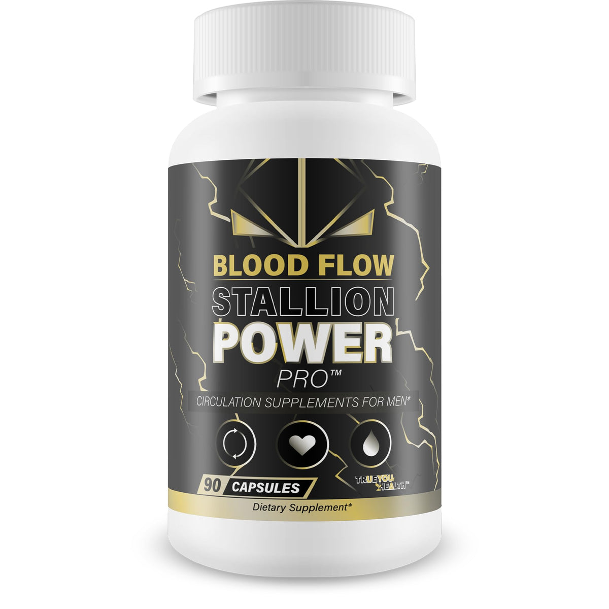 Bottle of Blood Flow Stallion Power Pro capsules with label