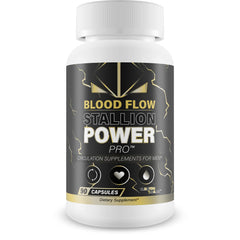 Bottle of Blood Flow Stallion Power Pro capsules with label