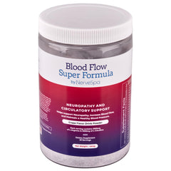 Front view of Blood Flow Super Formula drink powder tub