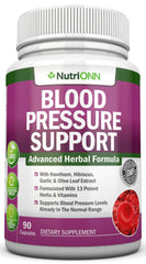 Blood Pressure Support supplement bottle displaying 13-herb blend
