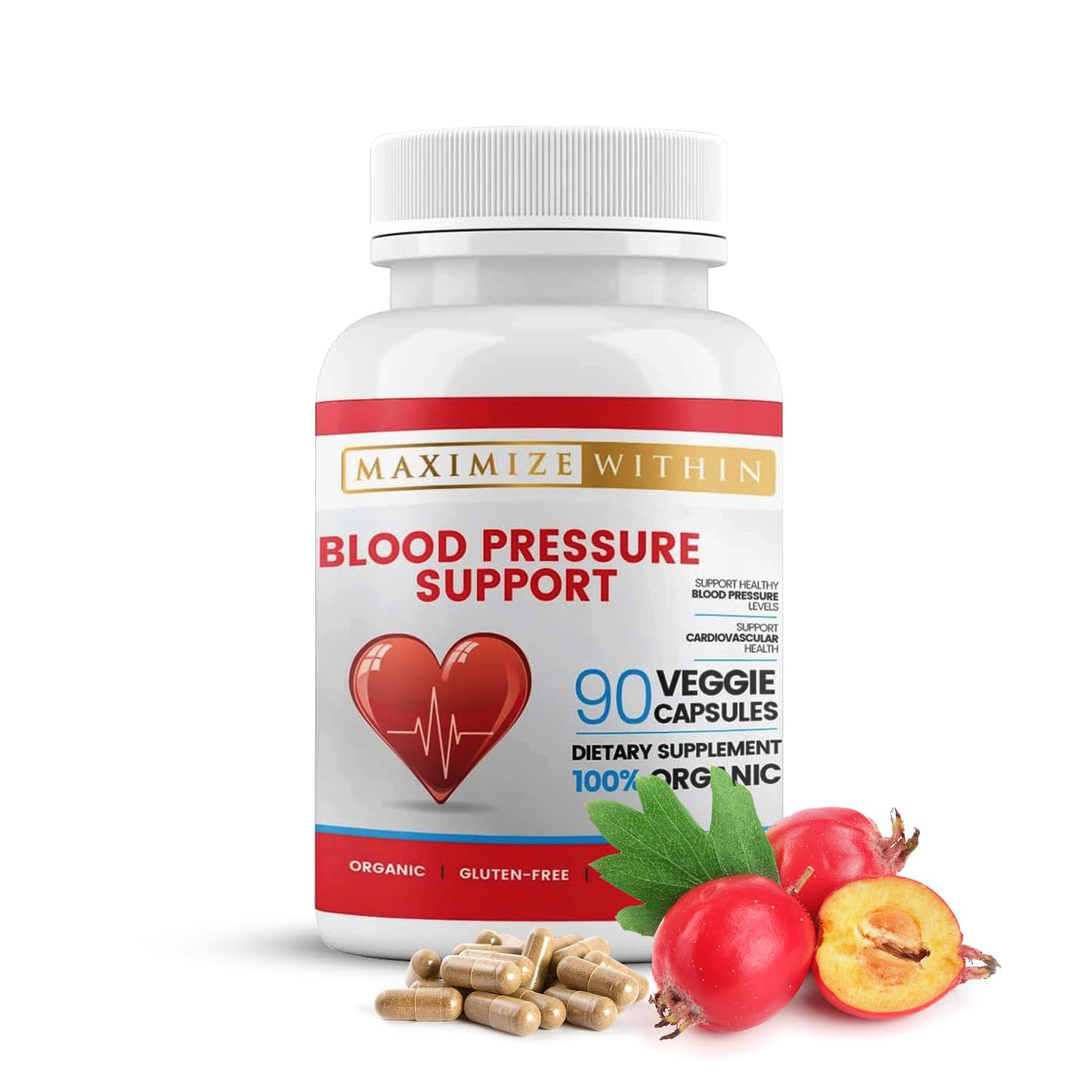 Blood Pressure Support capsules featuring Hawthorn, Hibiscus, Olive Leaf, Garlic and Green Tea – 90 capsules