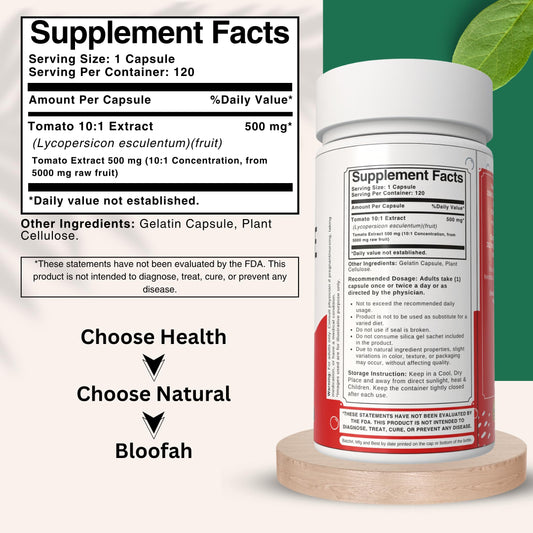 Product label highlighting 10:1 tomato extract and lycopene