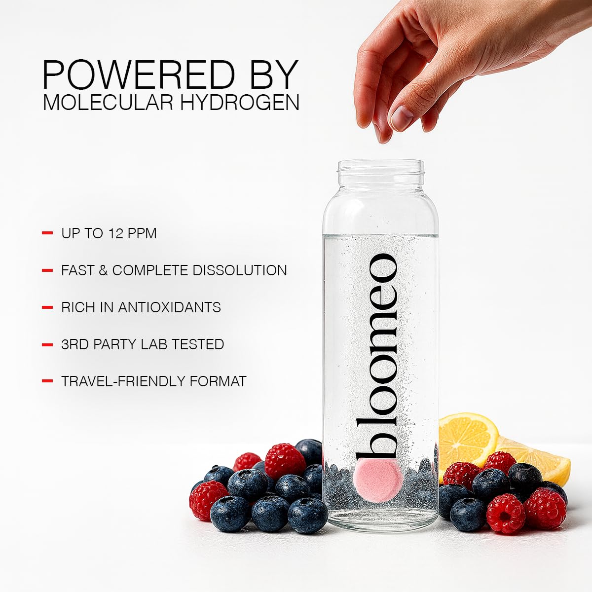 Bloom H2 Tabs Blueberry flavor dissolving in water