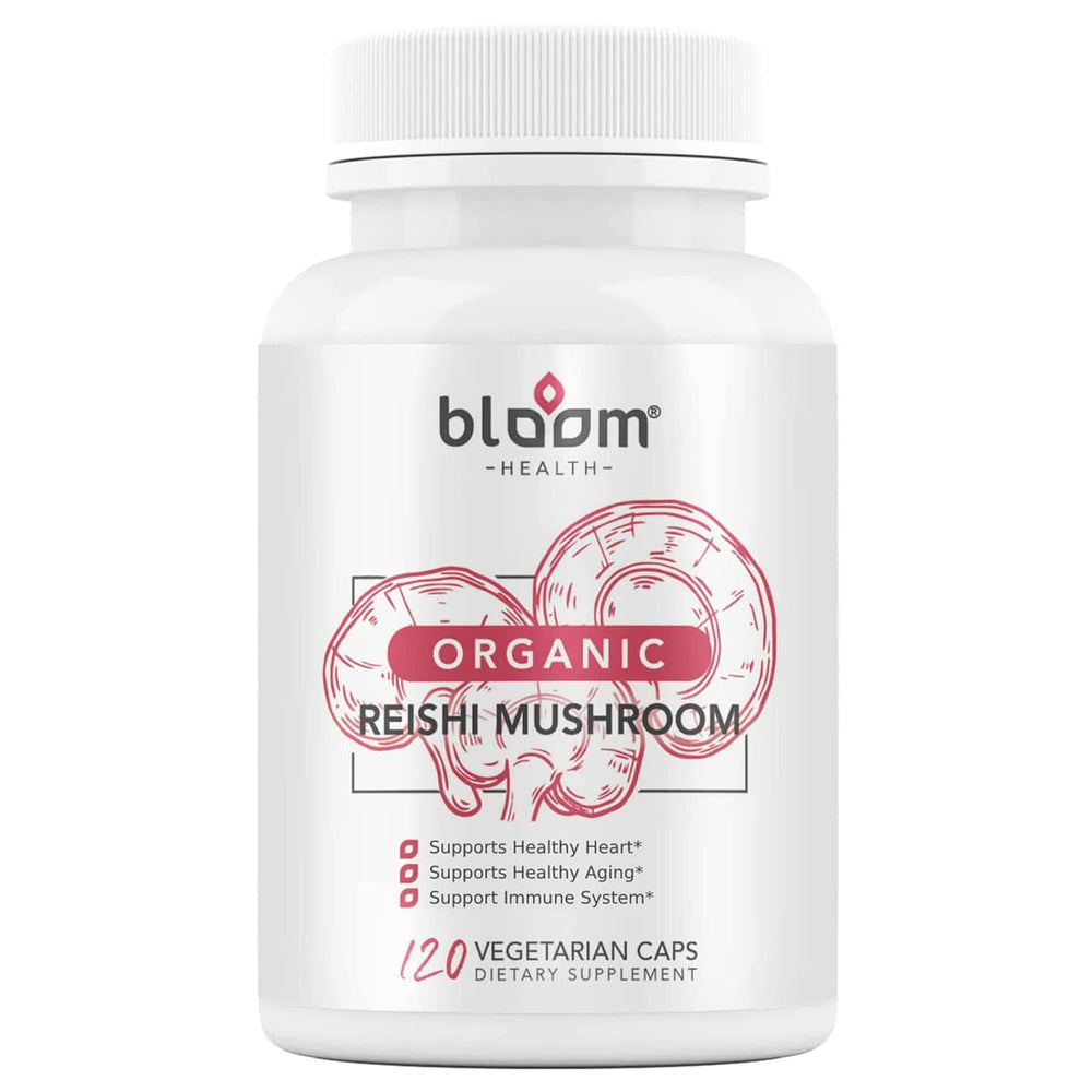 Front view of Bloom Health Reishi Mushroom Capsules bottle