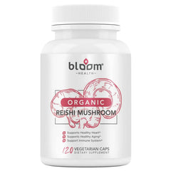 Front view of Bloom Health Reishi Mushroom Capsules bottle