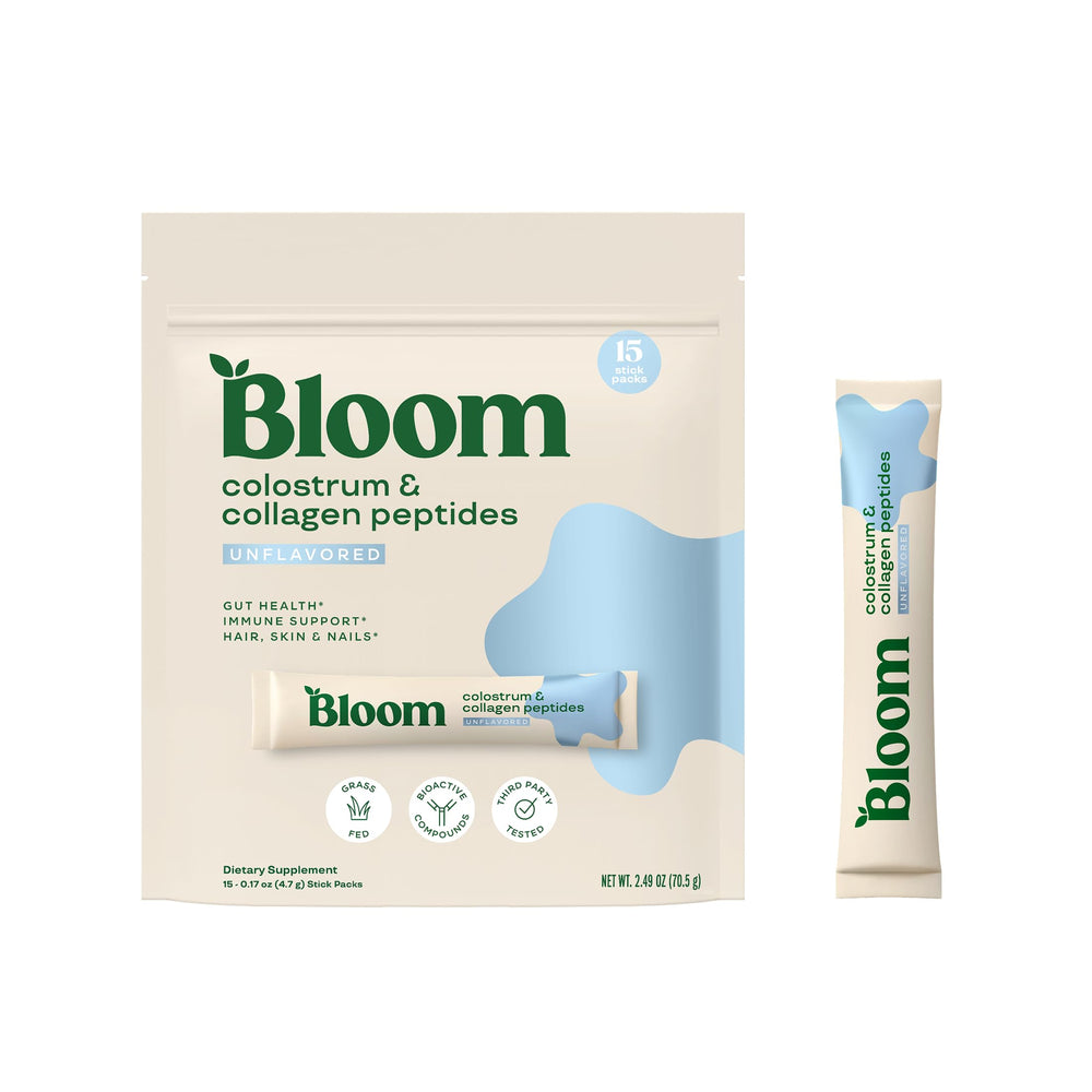 Front view of Bloom Nutrition Bovine Colostrum Powder Packet