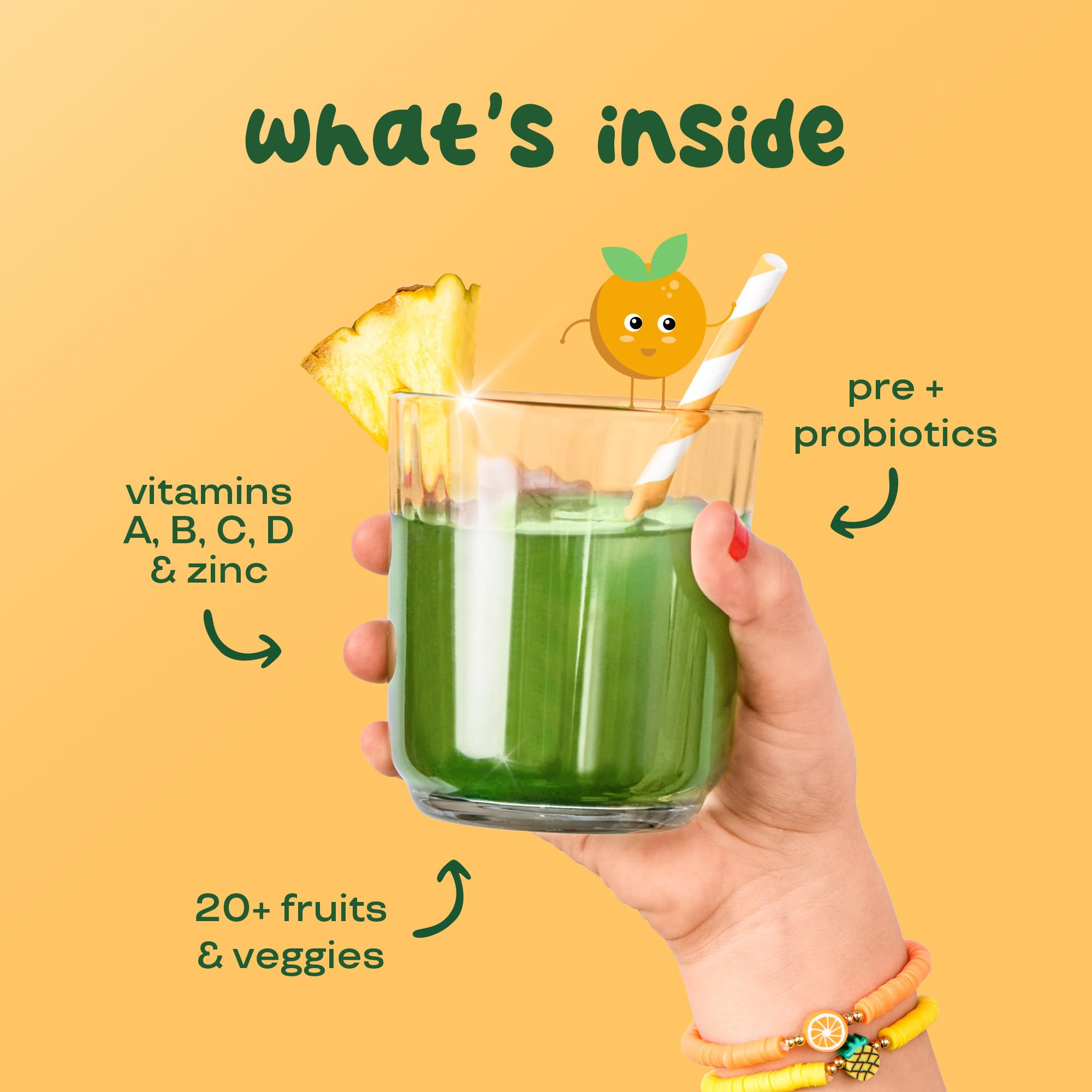 Nutritional highlights: vitamins A, B, C, D, Zinc, probiotics and chlorella