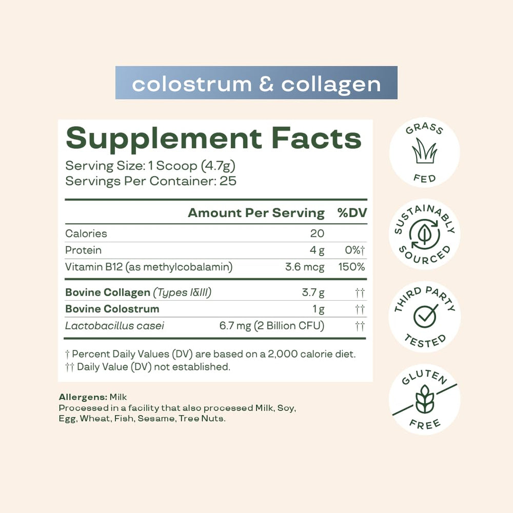 Sustainably sourced colostrum and grass-fed collagen from USA family farms