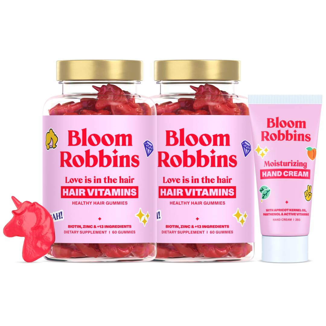 Bloom Robbins Hair Gummies bottle on white background