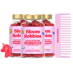 Bloom Robbins Hair Gummies bottle on white background