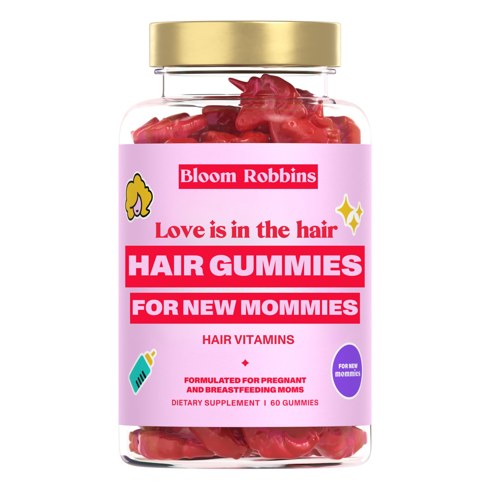 Bloom Robbins Prenatal Hair Gummies bottle with strawberry flavor
