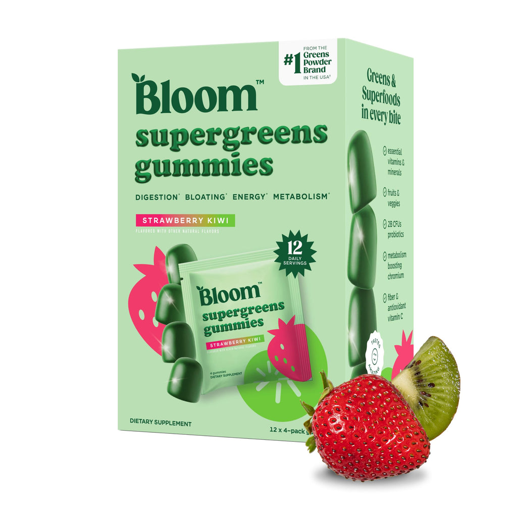 Bloom Super Greens Gummies Strawberry Kiwi package