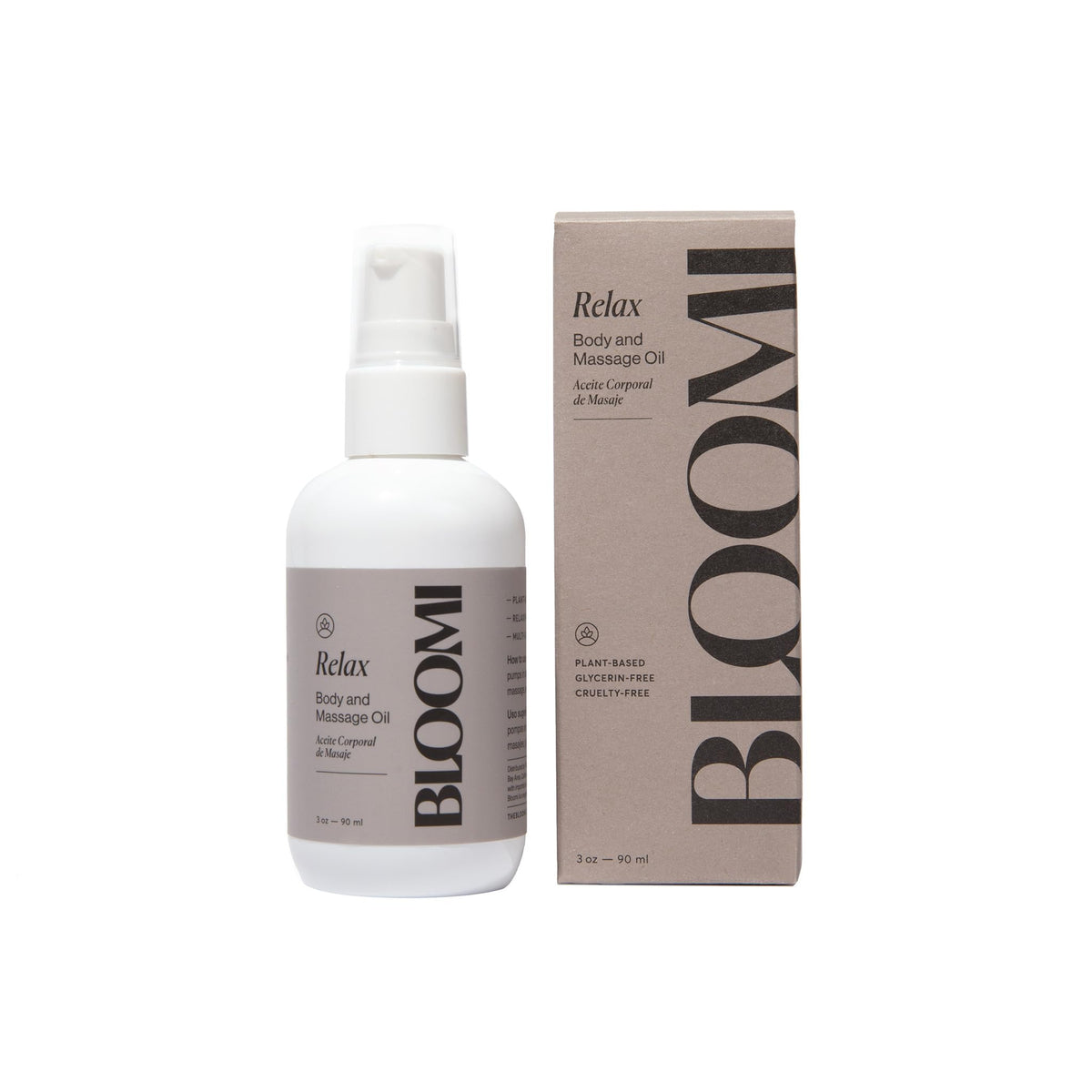 Bloomi Relax Body & Massage Oil 3oz bottle with lavender