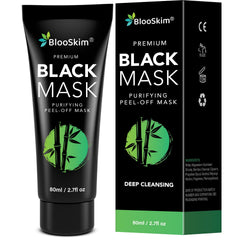 Blooskim Blackhead Remover Mask bottle demonstrates deep surface cleanse for refreshed skin.