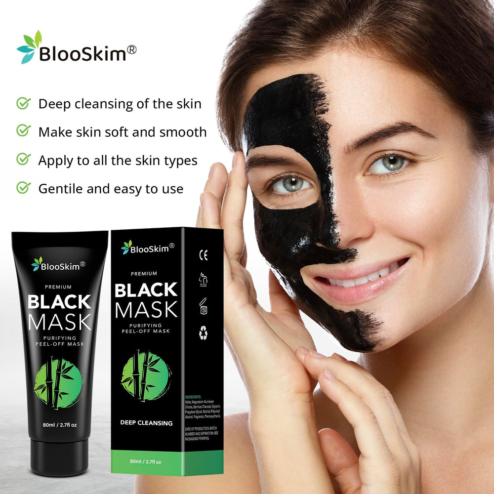 Blooskim charcoal peel mask application close-up showing oil control.
