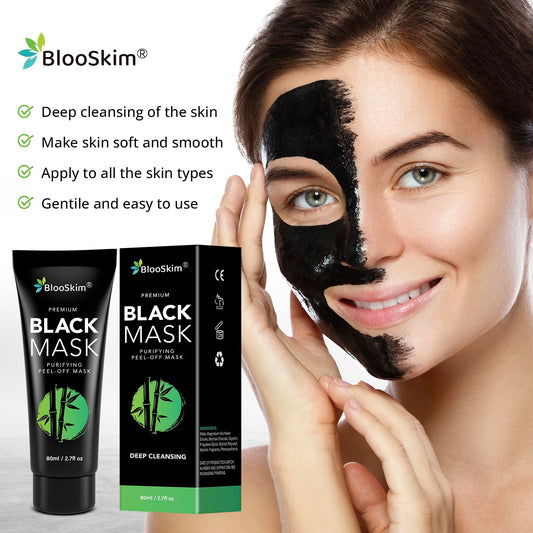 Blooskim charcoal peel mask application close-up showing oil control.