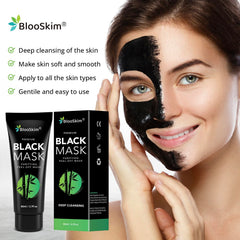 Blooskim charcoal peel mask application close-up showing oil control.