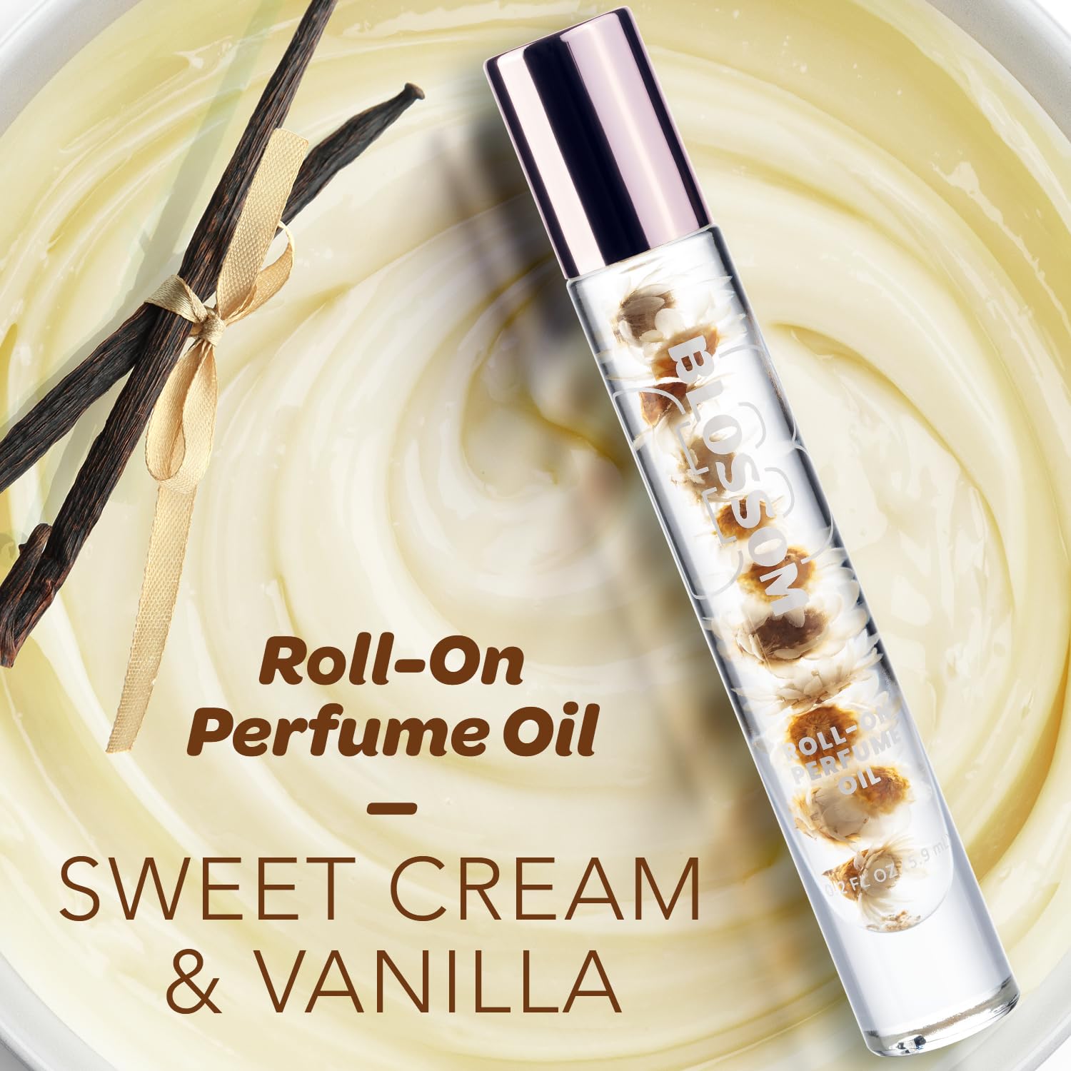Blossom real flowers-infused perfume oil delivering a delicate, natural aroma.