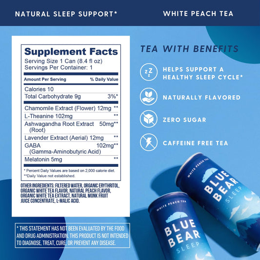 Side view of Blue Bear Melatonin Sleep Drink can