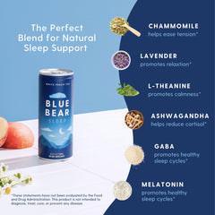 Close-up of Blue Bear Sleep Drink label showing 5 mg melatonin