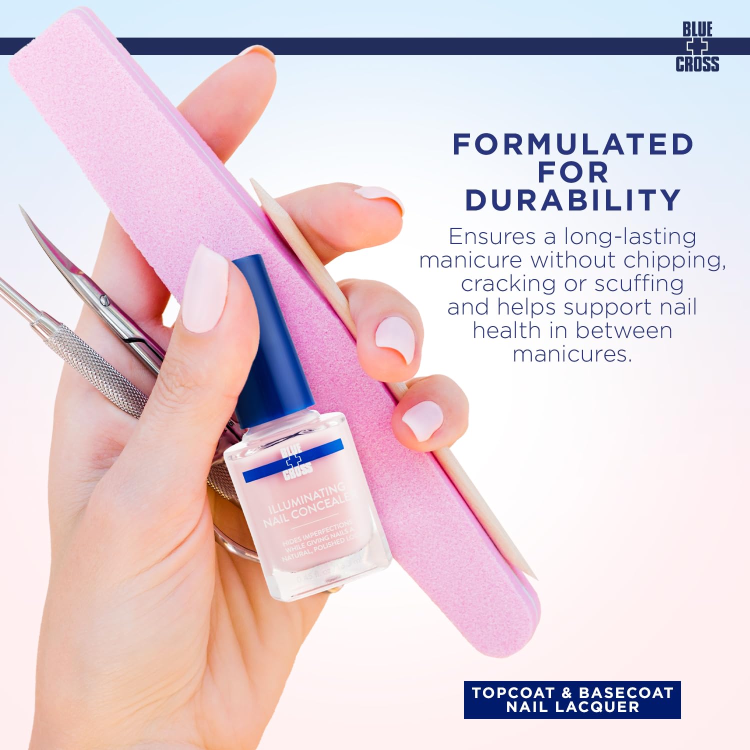 Blue Cross Illuminating Nail Concealer demonstrates quick, one-step manicure.