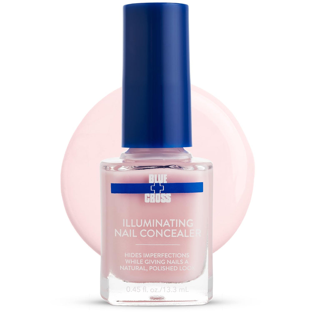Blue Cross Illuminating Nail Concealer bottle with porcelain pink finish for natural-looking glow.