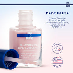 Blue Cross Illuminating Nail Concealer brush close-up shows easy one-step application.