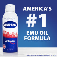 Blue-EMU Continuous Pain Relief Spray application on arm delivers targeted, mess-free relief.