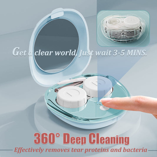 Blue contact lens case with mirror