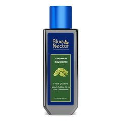Blue Nectar Cardamom Mint Oil Pulling bottle with label