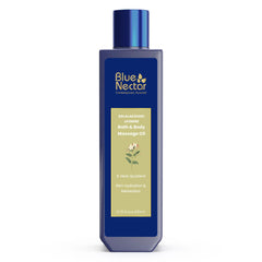Blue Nectar Sensuous Jasmine Body Massage Oil bottle with jasmine flower