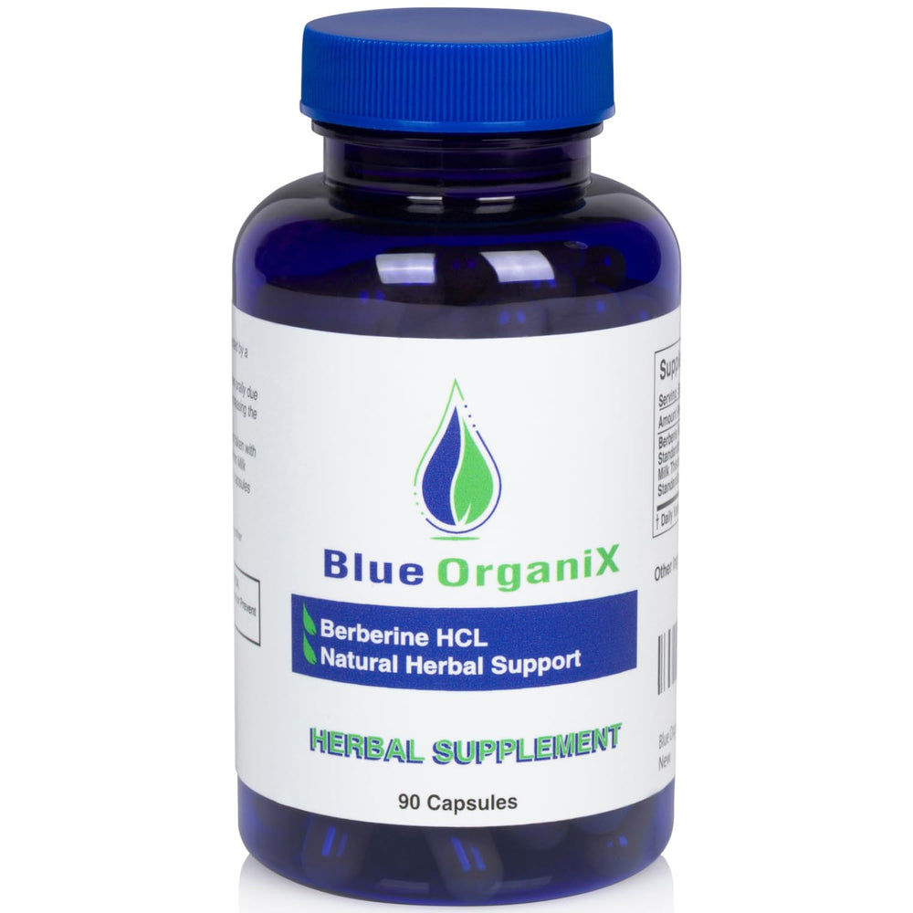 Blue Organix Berberine Milk Thistle bottle with label