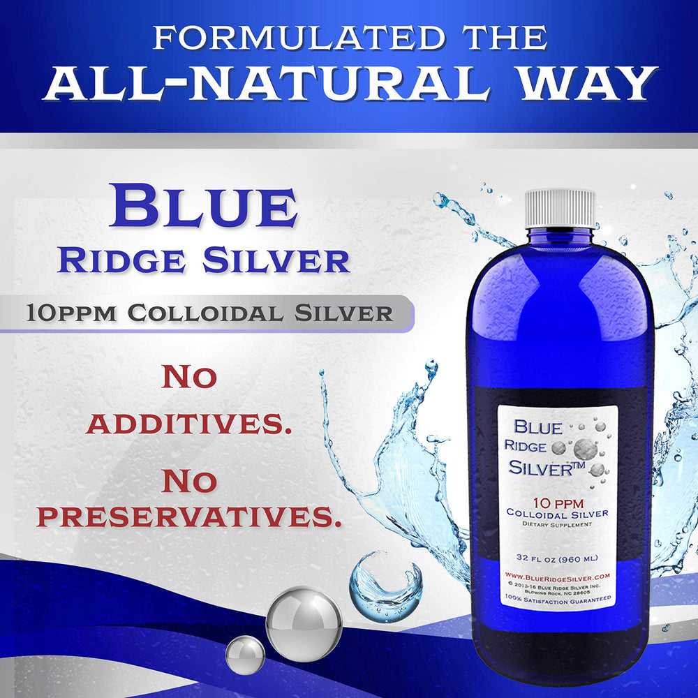 Close-up of purity insignia on Blue Ridge Silver 10 ppm bottle