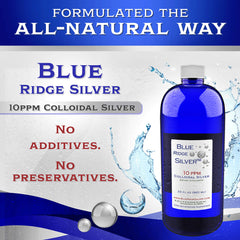 Close-up of purity insignia on Blue Ridge Silver 10 ppm bottle