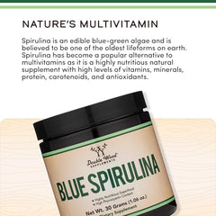 Nutrition label highlighting 35% phycocyanin content