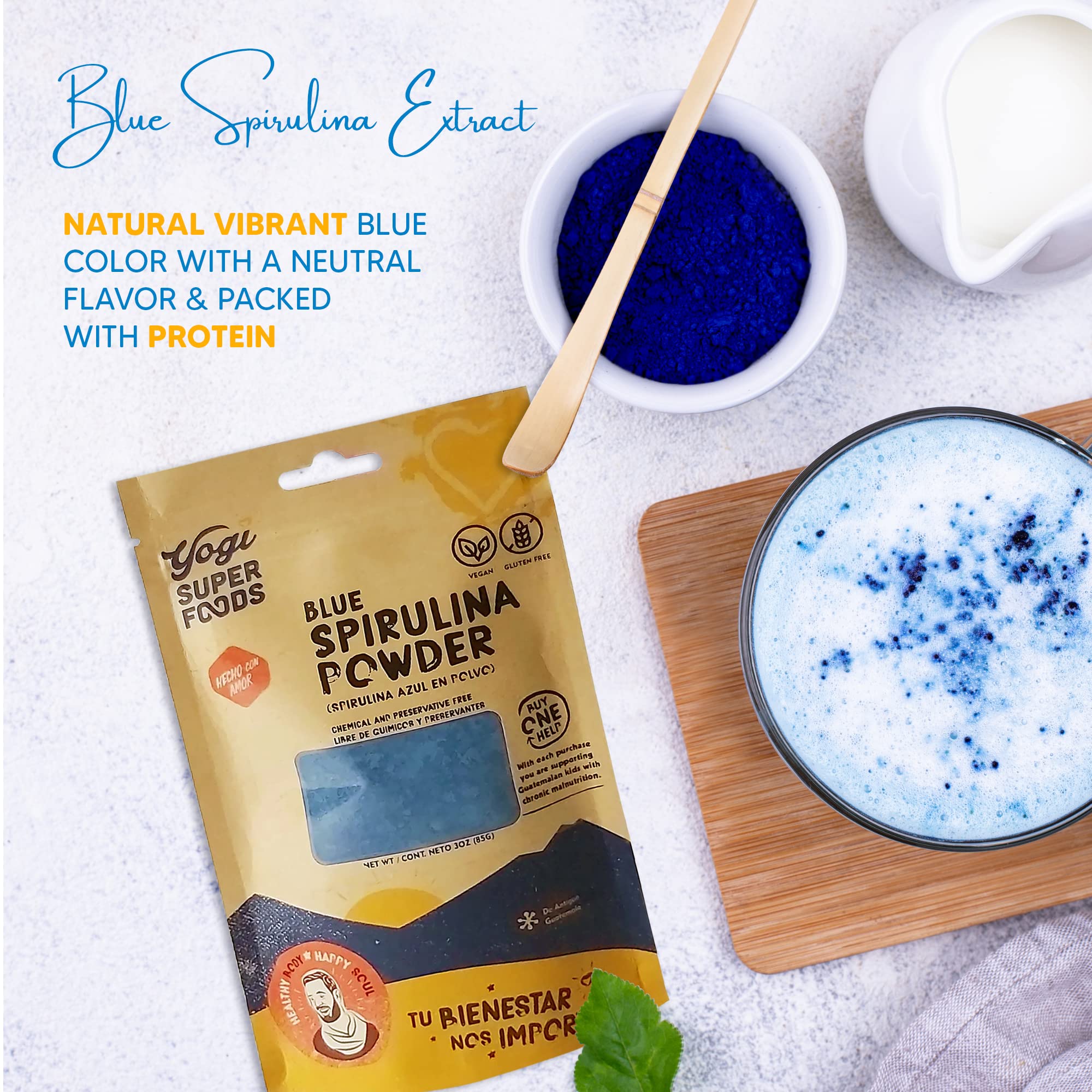 Blue spirulina powder added to a smoothie for protein and energy