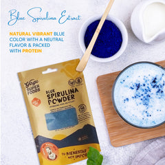 Blue spirulina powder added to a smoothie for protein and energy