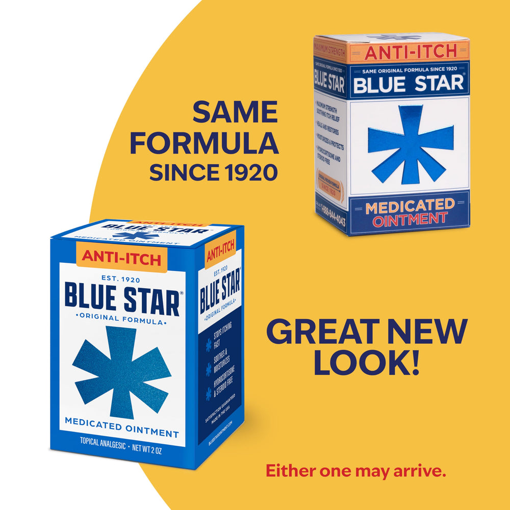 Blue Star Ointment stored in a medicine cabinet for itchy skin relief