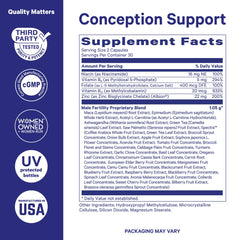 Key ingredients displayed: Maca Root, Ashwagandha, Folate, Vitamin B12
