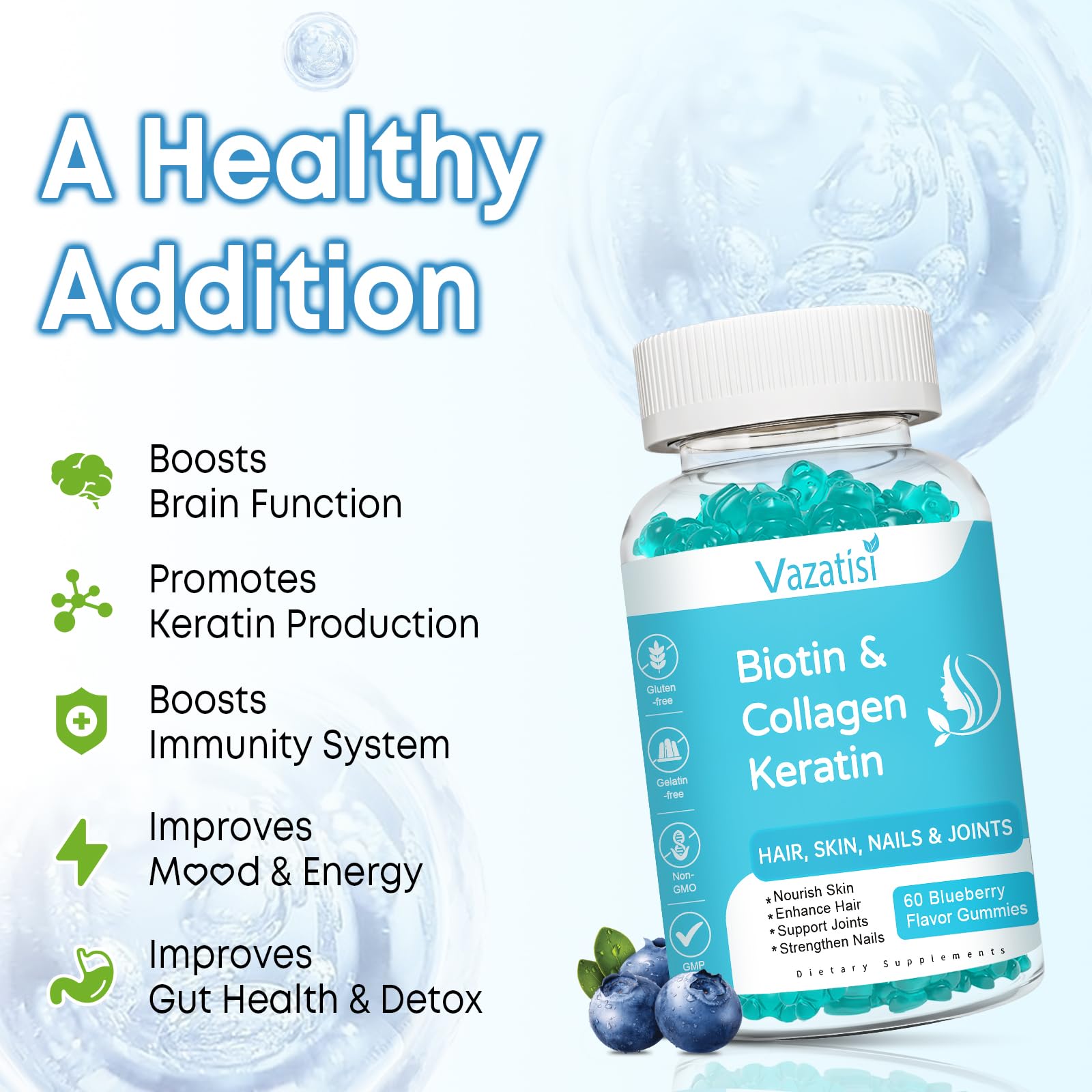 Blueberry flavored biotin gummies packaging